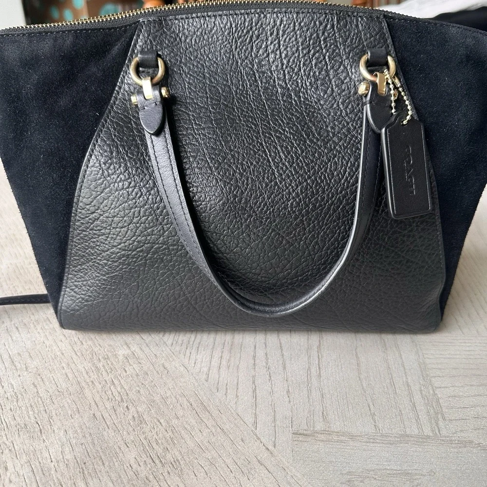 Coach Prairie Satchel Black Leather Suede Crossbody Bag Minimalist